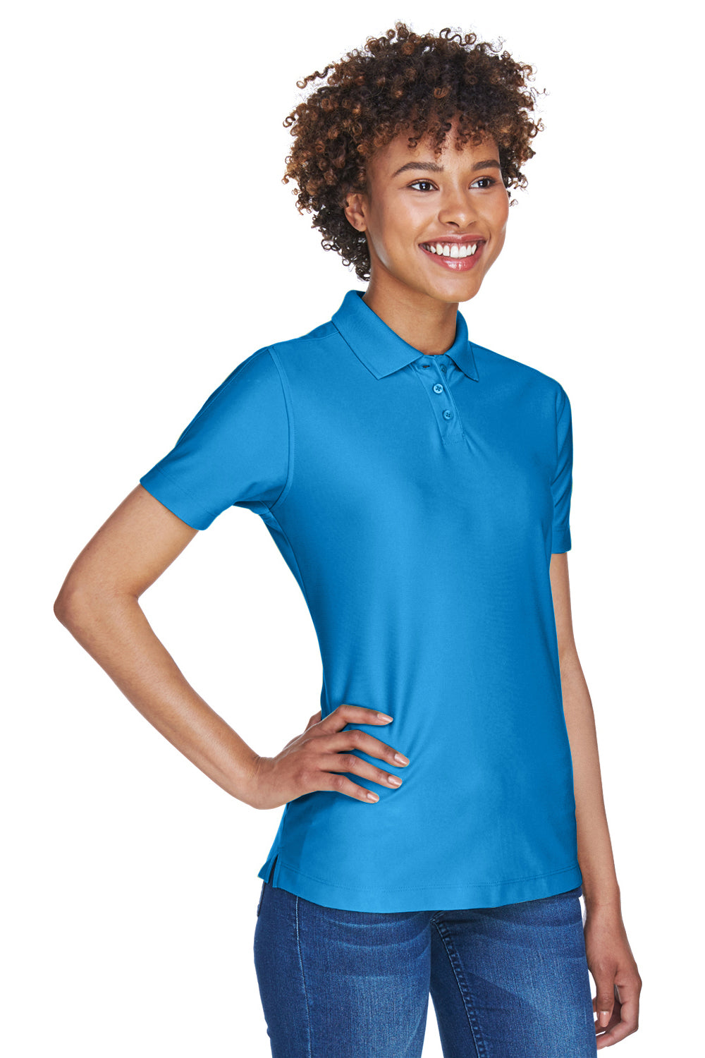 UltraClub 8414 Womens Cool & Dry Elite Performance Moisture Wicking Short Sleeve Polo Shirt Pacific Blue Model 3q