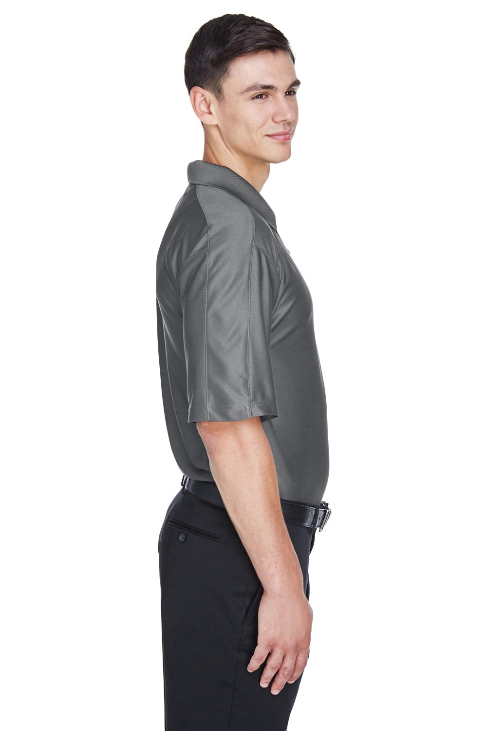 UltraClub 8415/8415T Mens Cool & Dry Elite Performance Moisture Wicking Short Sleeve Polo Shirt Charcoal Grey Model Side