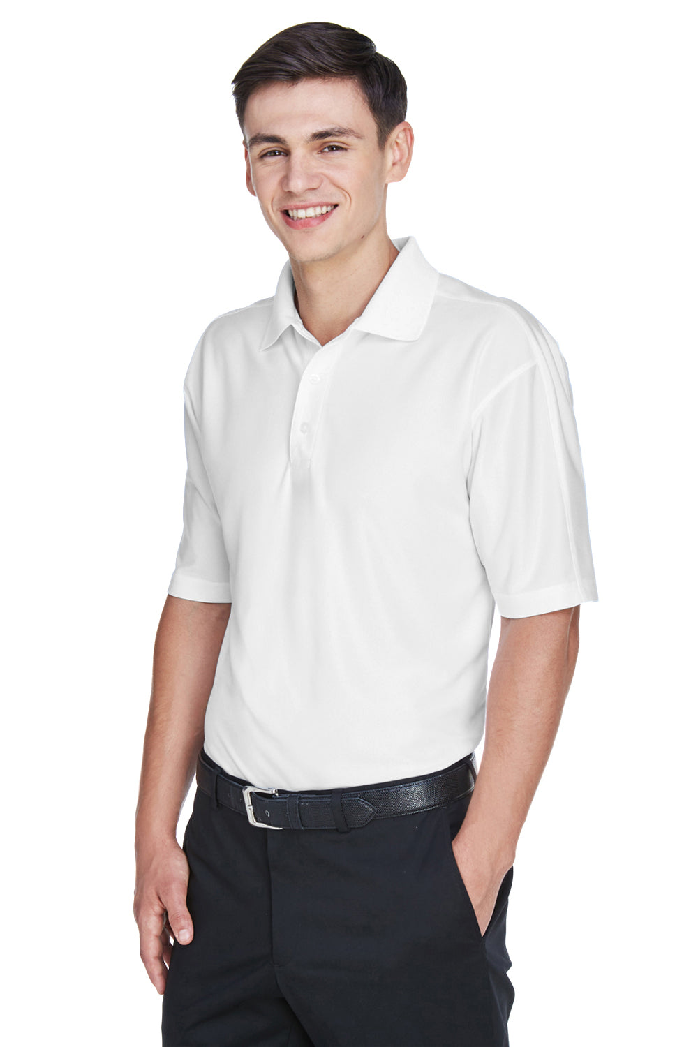 UltraClub 8415/8415T Mens Cool & Dry Elite Performance Moisture Wicking Short Sleeve Polo Shirt White Model 3q
