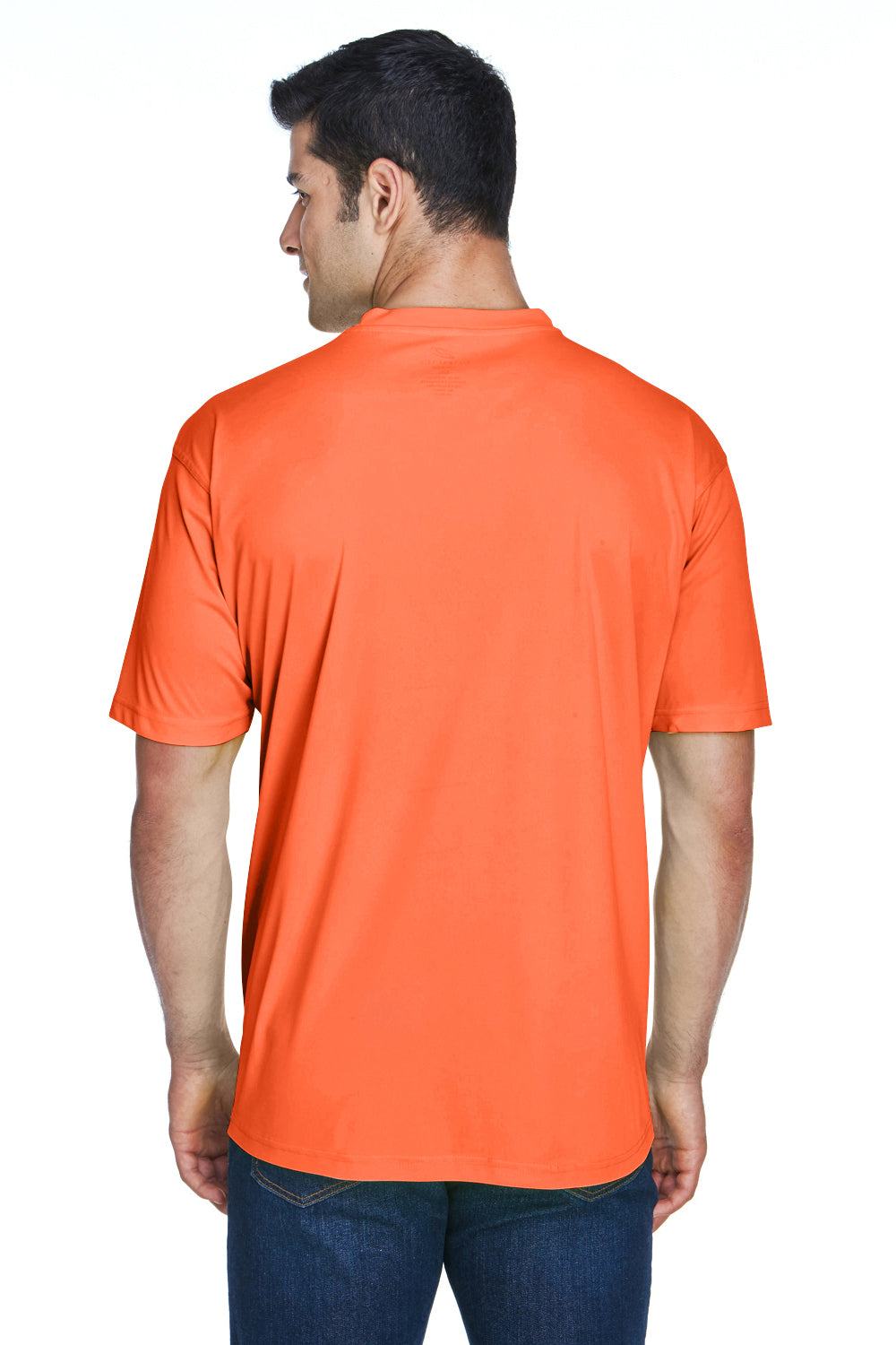 UltraClub 8420 Mens Cool & Dry Performance Moisture Wicking Short Sleeve Crewneck T-Shirt Bright Orange Model Back