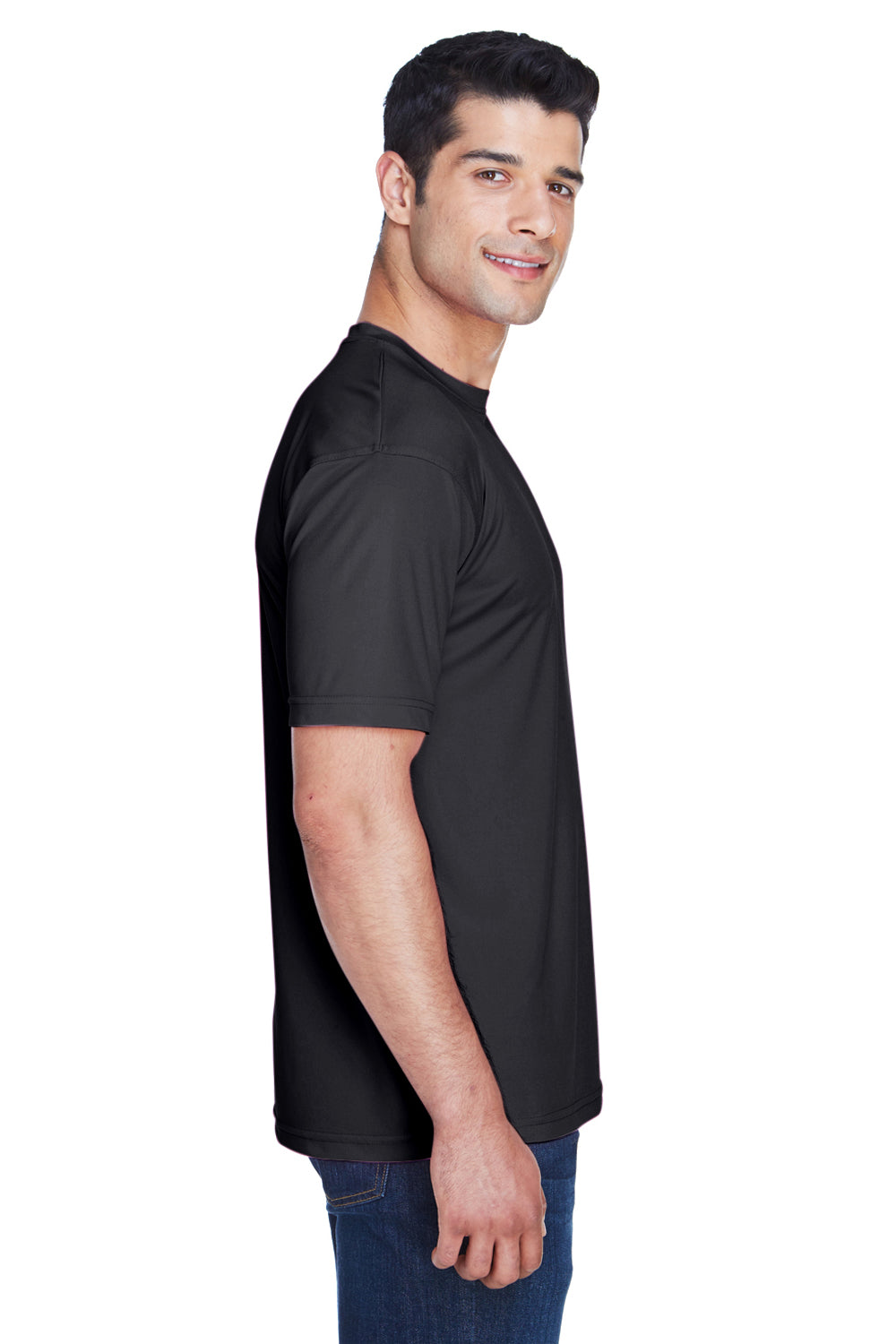 UltraClub 8420 Mens Cool & Dry Performance Moisture Wicking Short Sleeve Crewneck T-Shirt Black Model Side