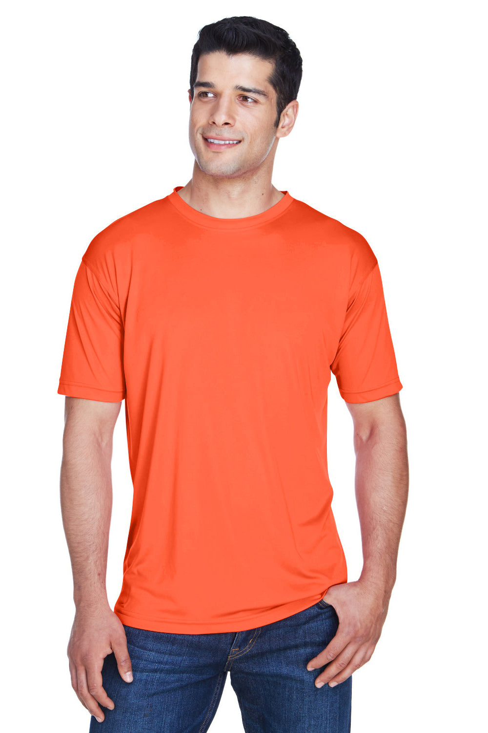 UltraClub 8420 Mens Cool & Dry Performance Moisture Wicking Short Sleeve Crewneck T-Shirt Orange Model Front