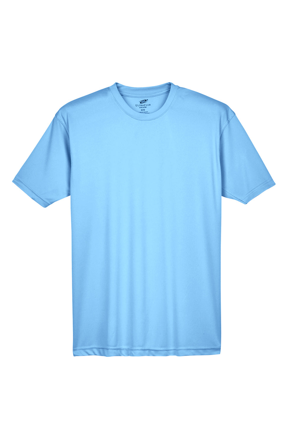 UltraClub 8420 Mens Cool & Dry Performance Moisture Wicking Short Sleeve Crewneck T-Shirt Columbia Blue Flat Front