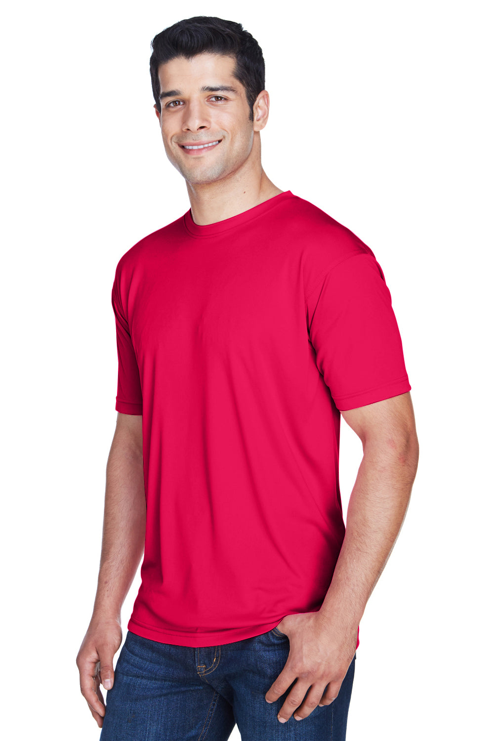 UltraClub 8420 Mens Cool & Dry Performance Moisture Wicking Short Sleeve Crewneck T-Shirt Red Model 3q