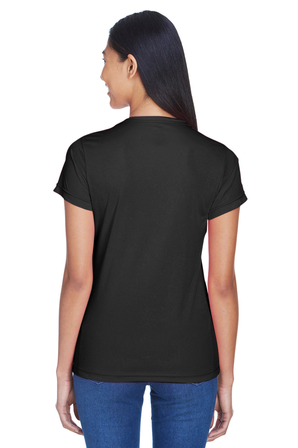 UltraClub 8420L Womens Cool & Dry Performance Moisture Wicking Short Sleeve Crewneck T-Shirt Black Model Back