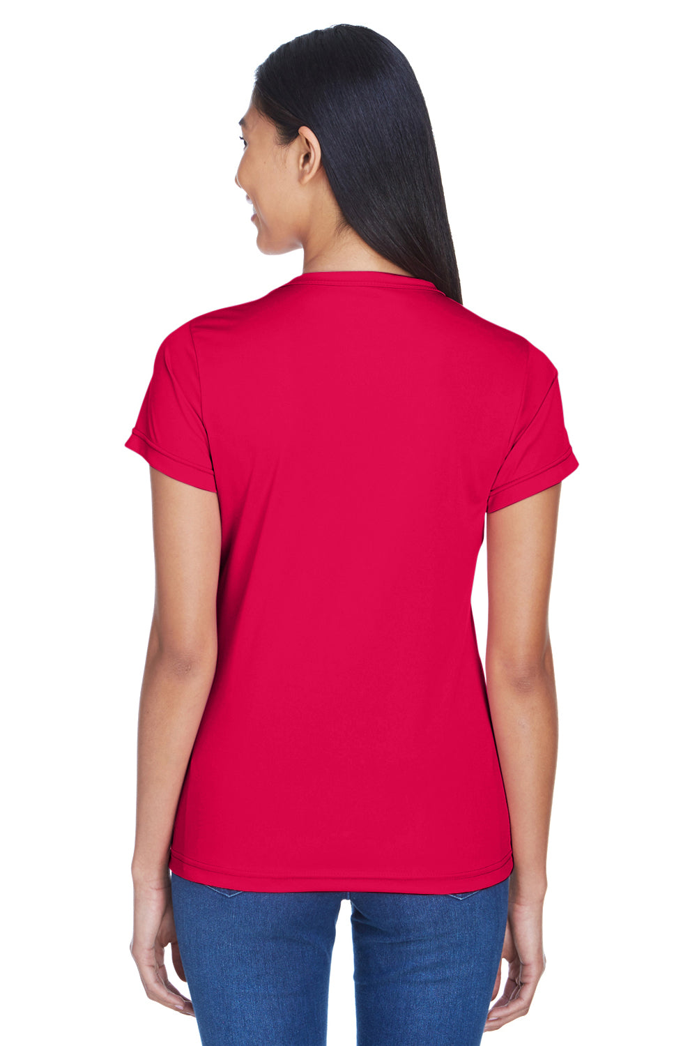 UltraClub 8420L Womens Cool & Dry Performance Moisture Wicking Short Sleeve Crewneck T-Shirt Red Model Back