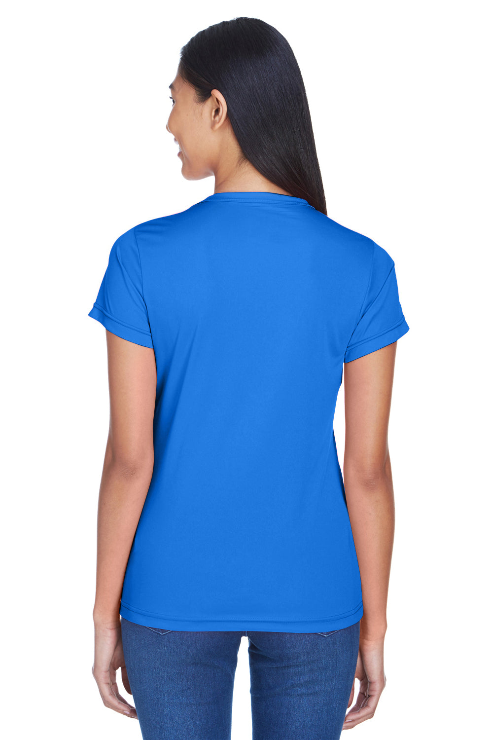 UltraClub 8420L Womens Cool & Dry Performance Moisture Wicking Short Sleeve Crewneck T-Shirt Royal Blue Model Back