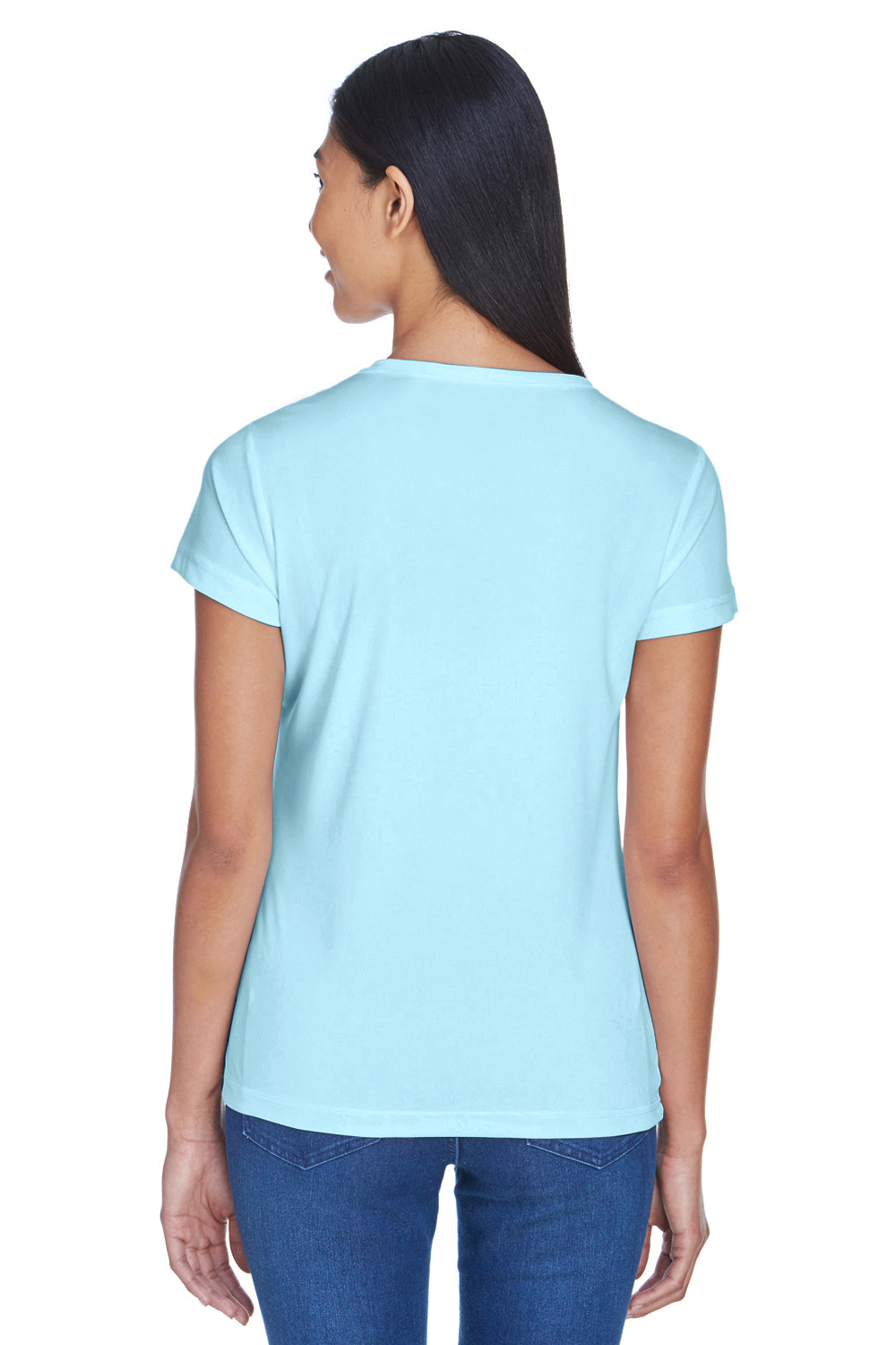 UltraClub 8420L Womens Cool & Dry Performance Moisture Wicking Short Sleeve Crewneck T-Shirt Ice Blue Model Back