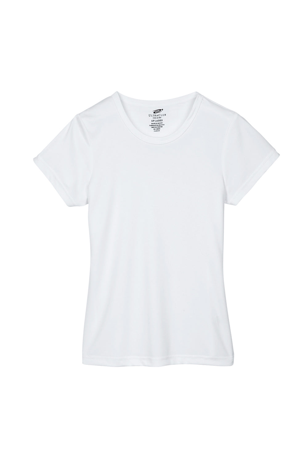 UltraClub 8420L Womens Cool & Dry Performance Moisture Wicking Short Sleeve Crewneck T-Shirt White Flat Front