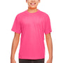 UltraClub Youth Cool & Dry Performance Moisture Wicking Short Sleeve Crewneck T-Shirt - Heliconia Pink - Closeout