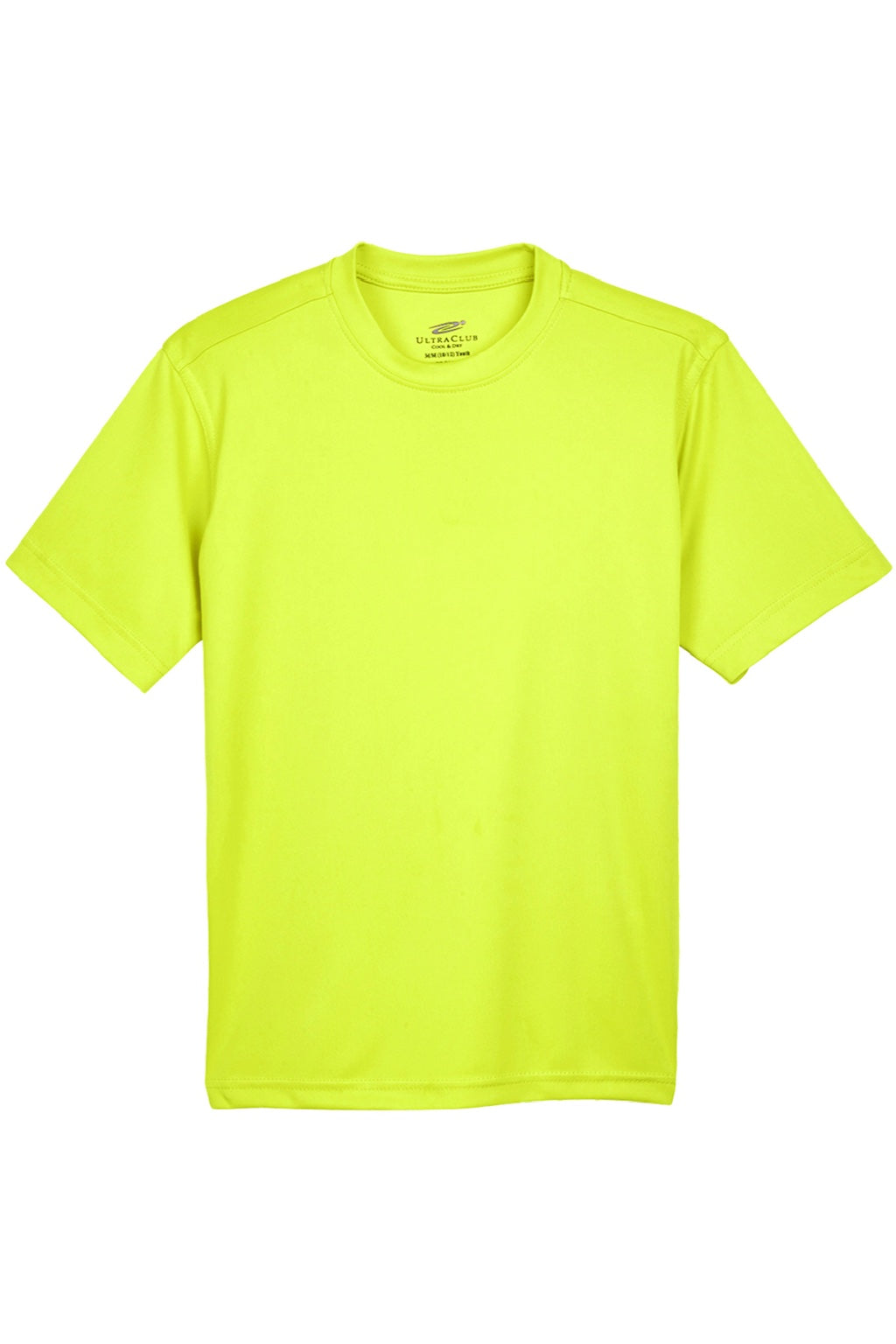 UltraClub 8420Y Youth Cool & Dry Performance Moisture Wicking Short Sleeve Crewneck T-Shirt Bright Yellow Flat Front