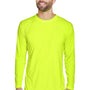 UltraClub Mens Cool & Dry Performance Moisture Wicking Long Sleeve Crewneck T-Shirt - Bright Yellow - Closeout