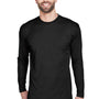 UltraClub Mens Cool & Dry Performance Moisture Wicking Long Sleeve Crewneck T-Shirt - Black - Closeout