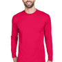 UltraClub Mens Cool & Dry Performance Moisture Wicking Long Sleeve Crewneck T-Shirt - Red - Closeout