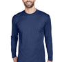 UltraClub Mens Cool & Dry Performance Moisture Wicking Long Sleeve Crewneck T-Shirt - Navy Blue - Closeout