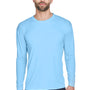 UltraClub Mens Cool & Dry Performance Moisture Wicking Long Sleeve Crewneck T-Shirt - Columbia Blue - Closeout