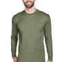 UltraClub Mens Cool & Dry Performance Moisture Wicking Long Sleeve Crewneck T-Shirt - Military Green - Closeout