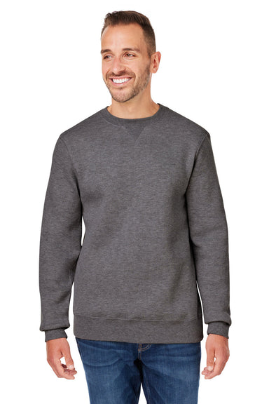 J America 8424JA Mens Premium Fleece Crewneck Sweatshirt Heather Charcoal Grey Model Front