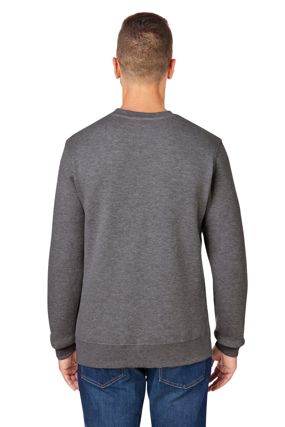 J America 8424JA Mens Premium Fleece Crewneck Sweatshirt Heather Charcoal Grey Model Back
