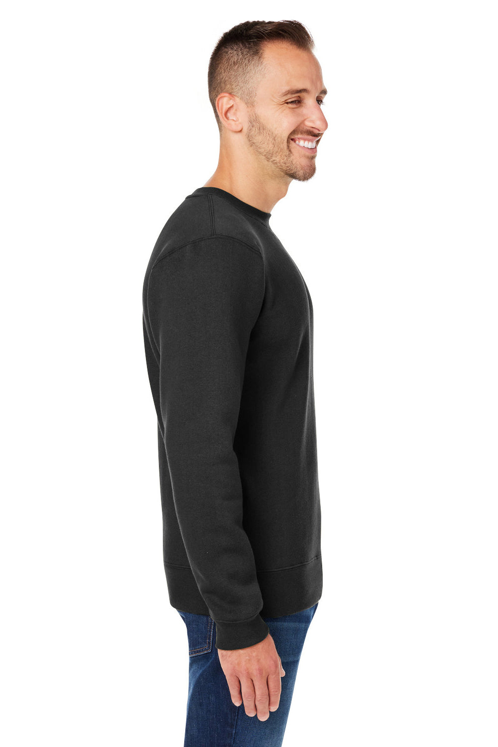 J America 8424JA Mens Premium Fleece Crewneck Sweatshirt Black Model Side