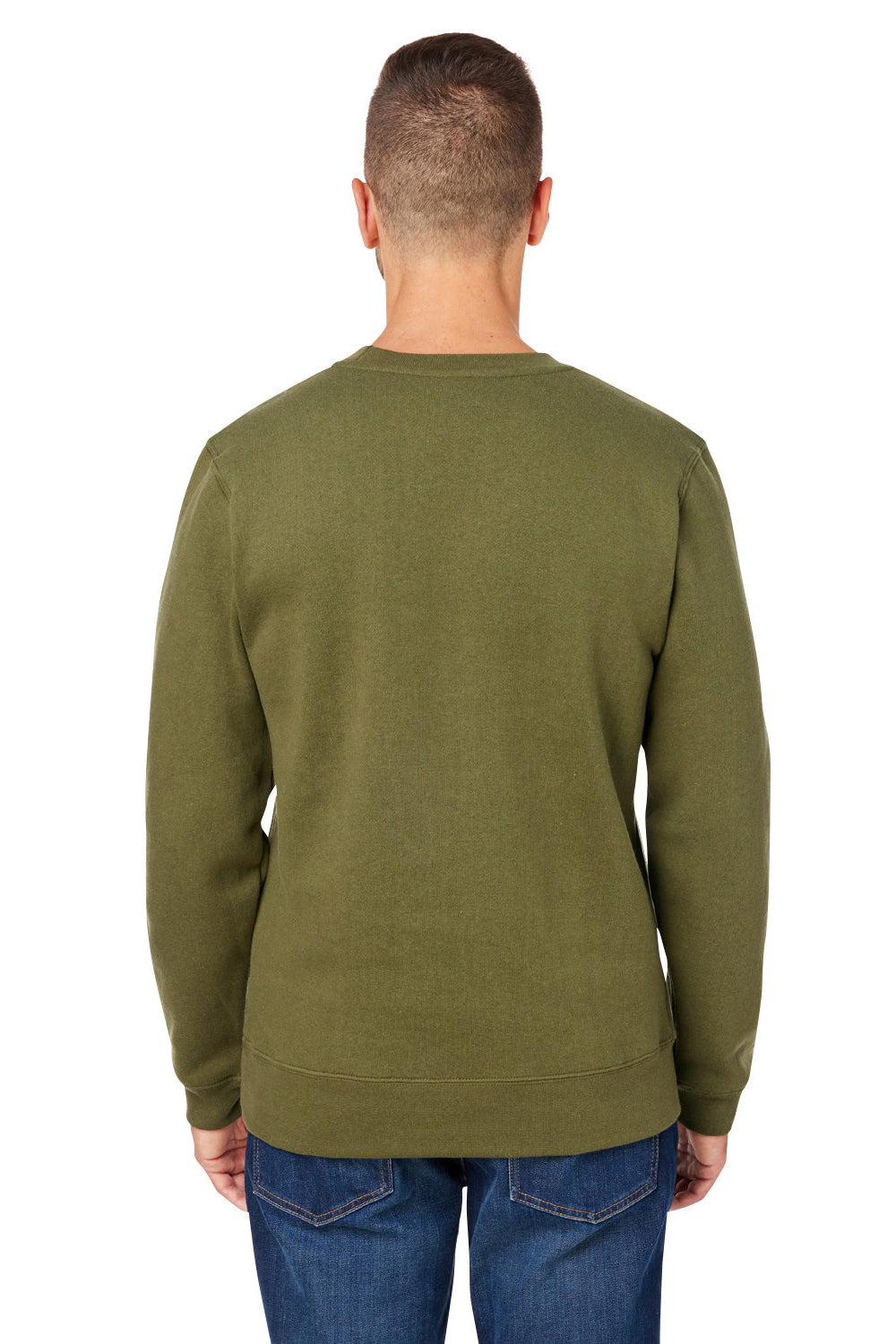 J America 8424JA Mens Premium Fleece Crewneck Sweatshirt Military Green Model Back
