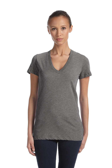 Bella + Canvas 8435 Womens Short Sleeve Deep V-Neck T-Shirt Grey Model Front
