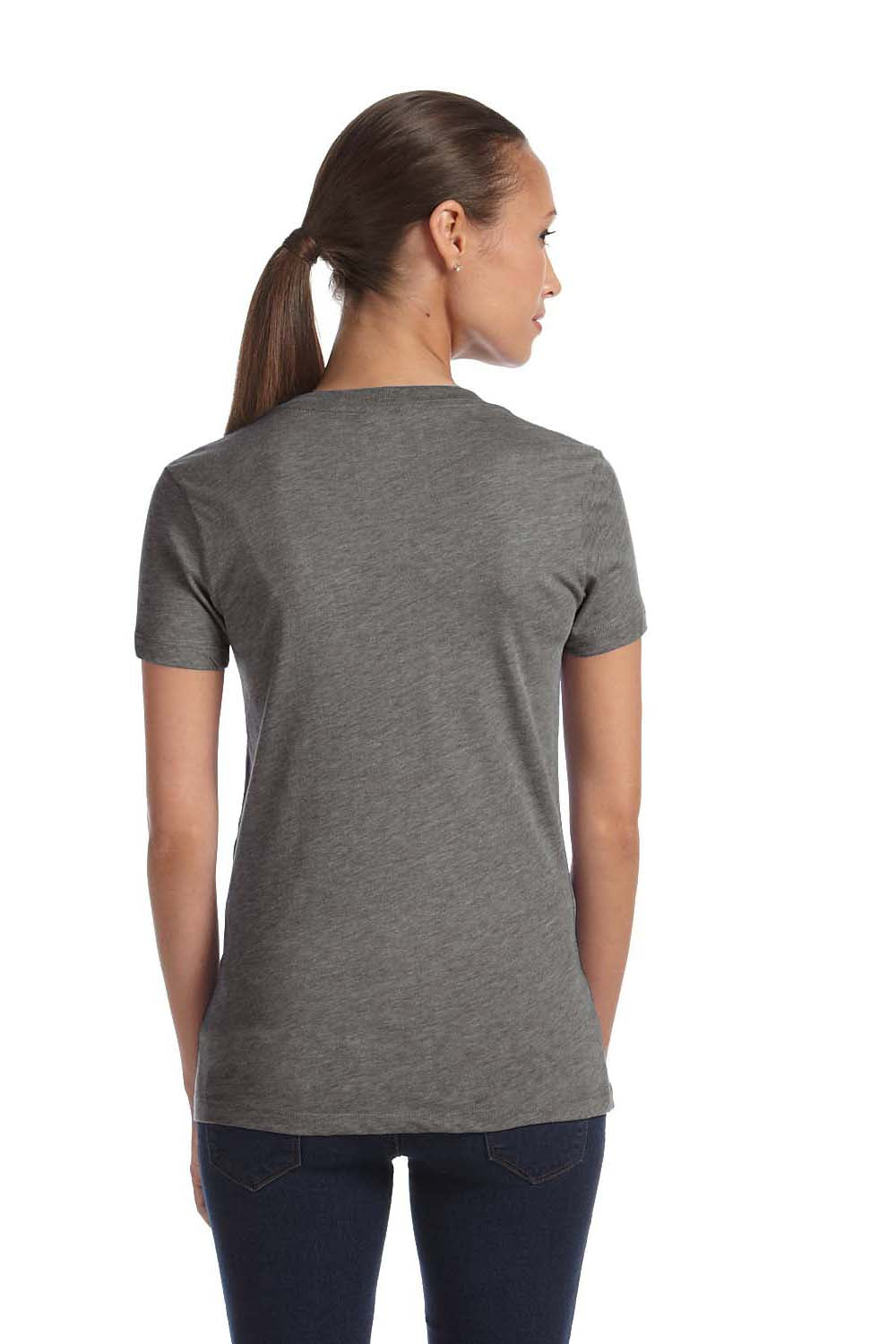 Bella + Canvas 8435 Womens Short Sleeve Deep V-Neck T-Shirt Grey Model Back