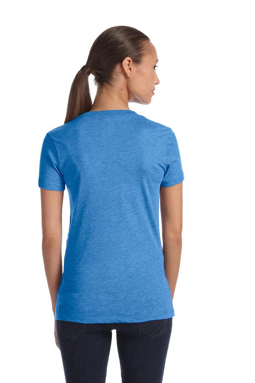 Bella + Canvas 8435 Womens Short Sleeve Deep V-Neck T-Shirt True Royal Blue Model Back