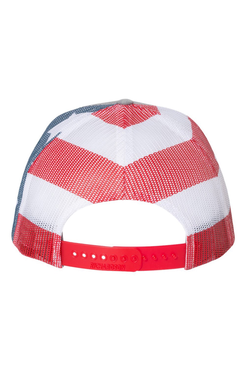 Richardson Hats 112PM Mens Printed Mesh Snapback Trucker Hat Heather Grey/Stars & Stripes Flat Back