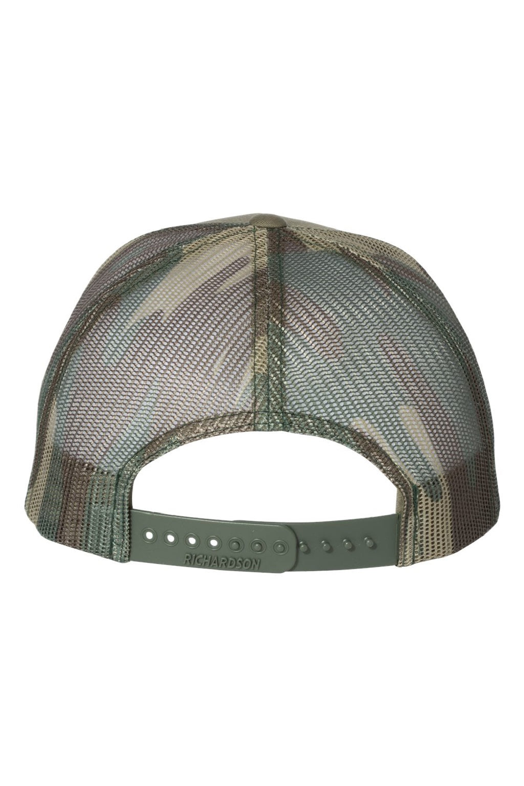 Richardson Hats 112PM Mens Printed Mesh Snapback Trucker Hat Loden Green/Green Camo Flat Back