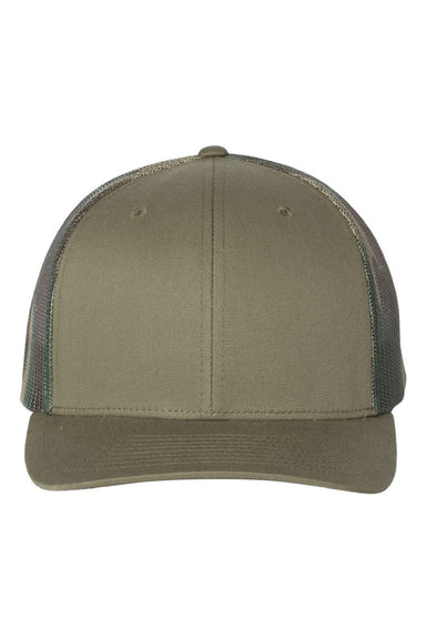 Richardson Hats 112PM Mens Printed Mesh Snapback Trucker Hat Loden Green/Green Camo Flat Front