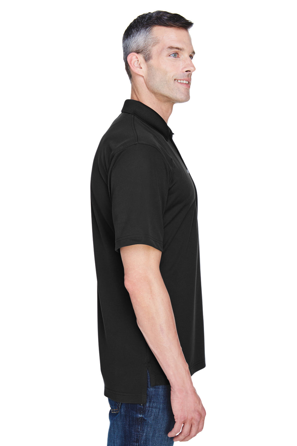UltraClub 8445 Mens Cool & Dry Performance Moisture Wicking Short Sleeve Polo Shirt Black Model Side