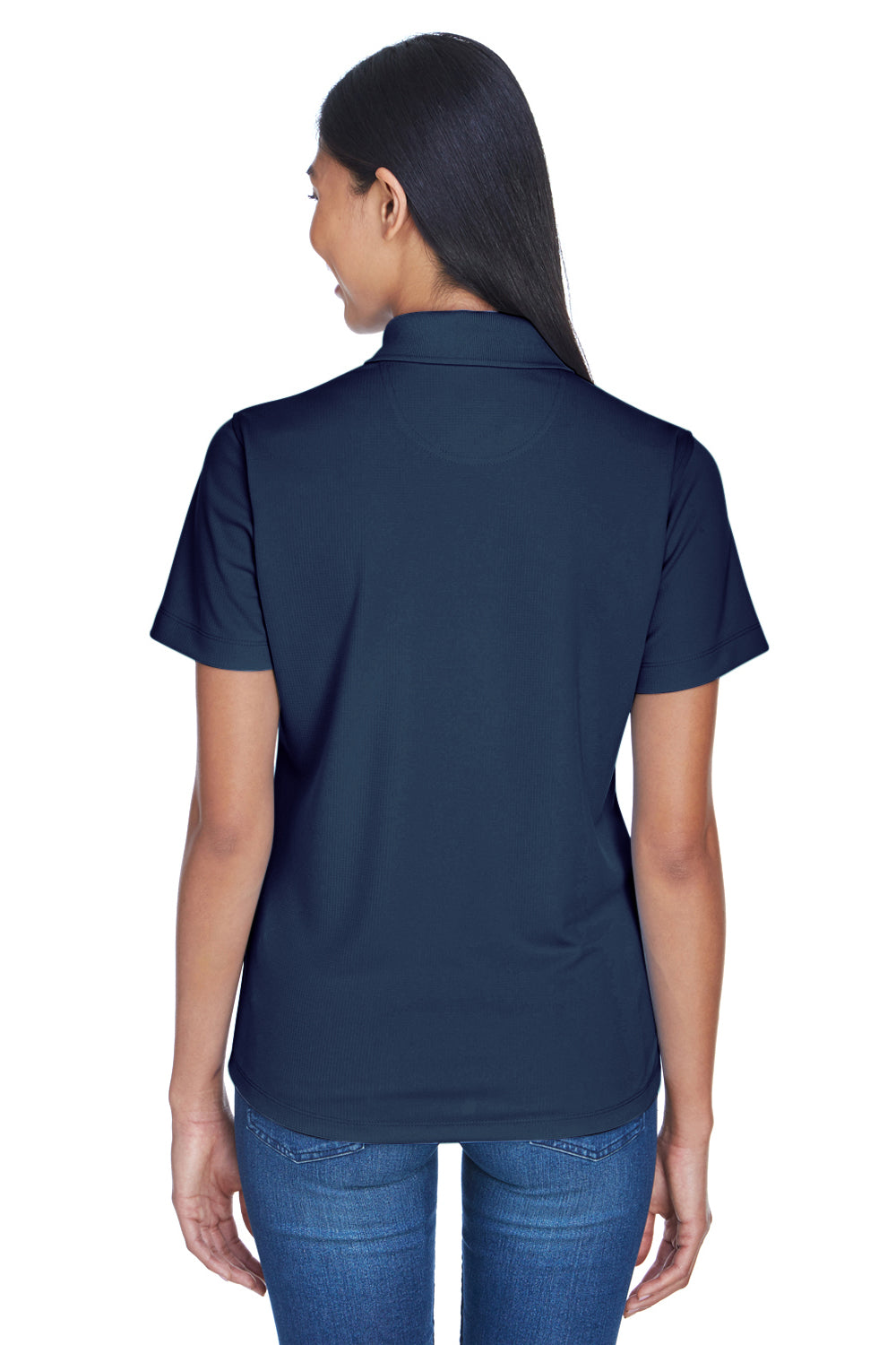 UltraClub 8445L Womens Cool & Dry Performance Moisture Wicking Short Sleeve Polo Shirt Navy Blue Model Back