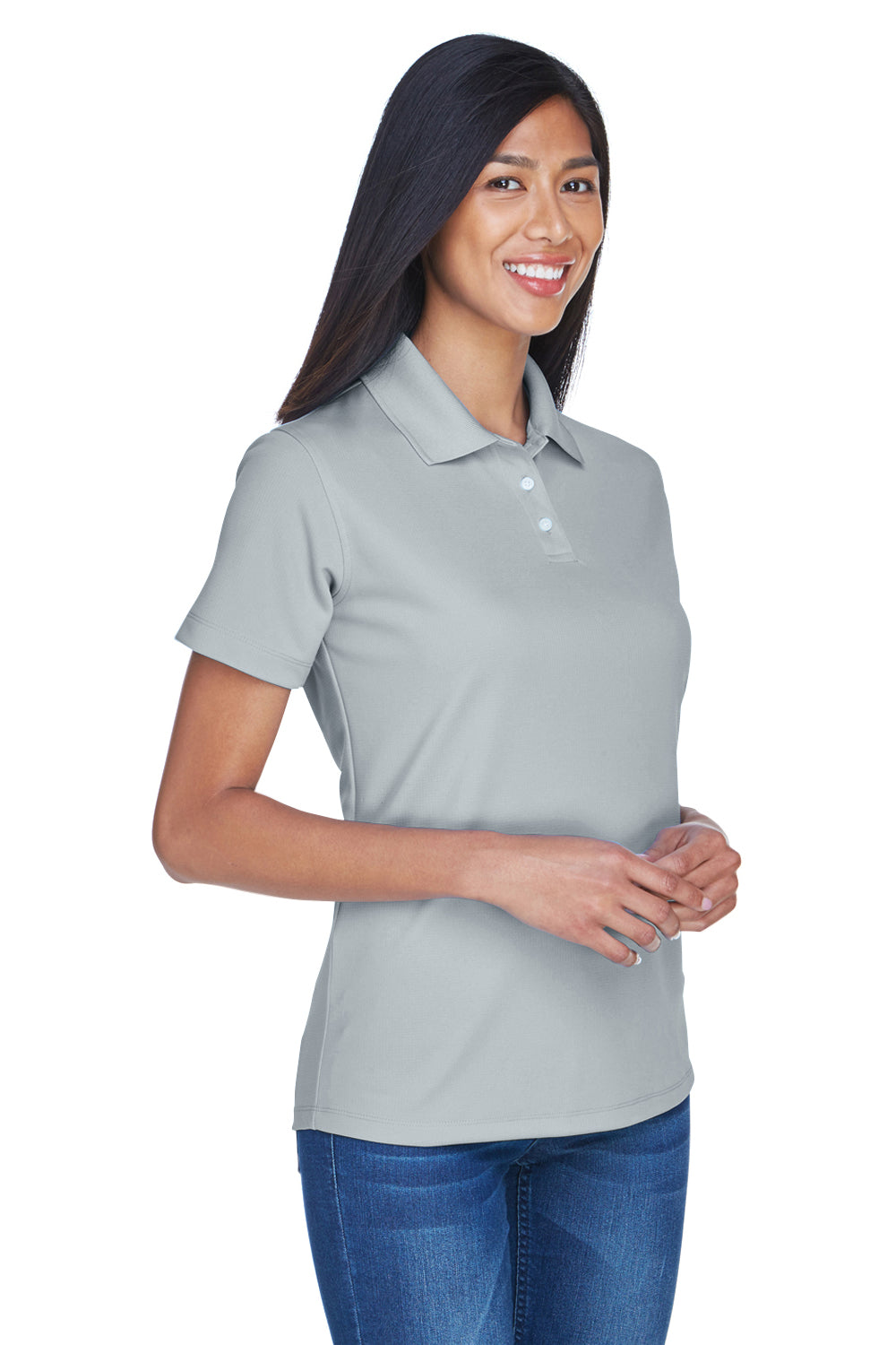 UltraClub 8445L Womens Cool & Dry Performance Moisture Wicking Short Sleeve Polo Shirt Silver Grey Model 3q