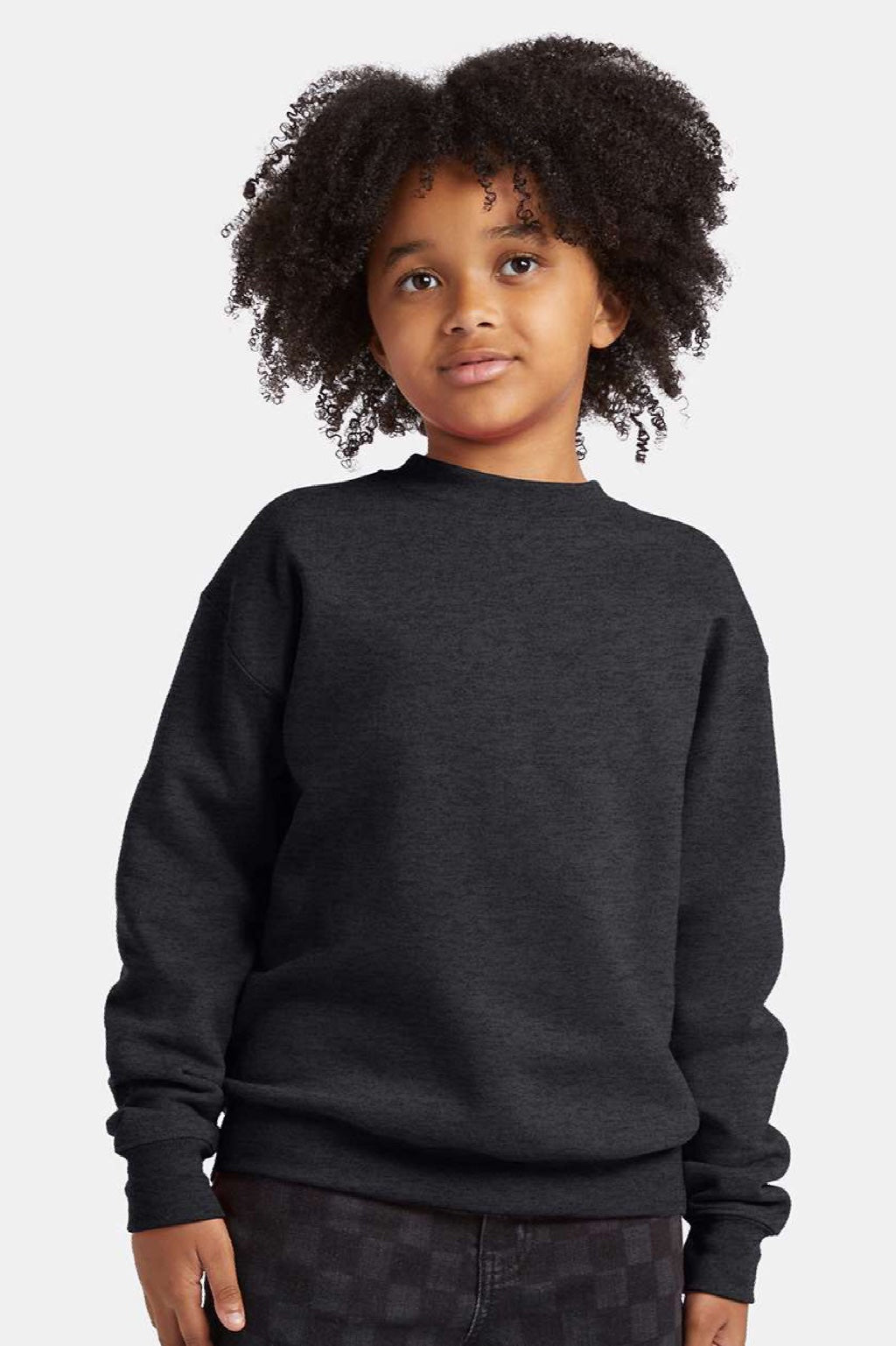 Hanes P360 Youth Ecosmart Pill Resistant Crewneck Sweatshirt Heather Charcoal Grey Model Front