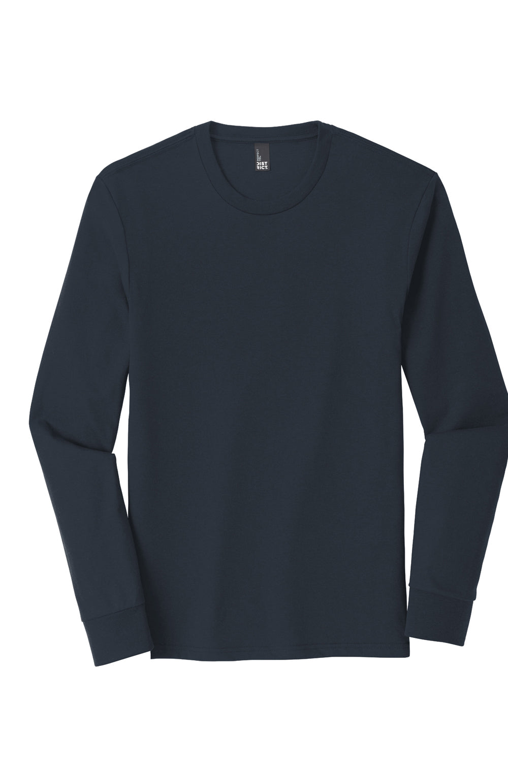 District DM132 Mens Perfect Tri Long Sleeve Crewneck T-Shirt New Navy Blue Flat Front