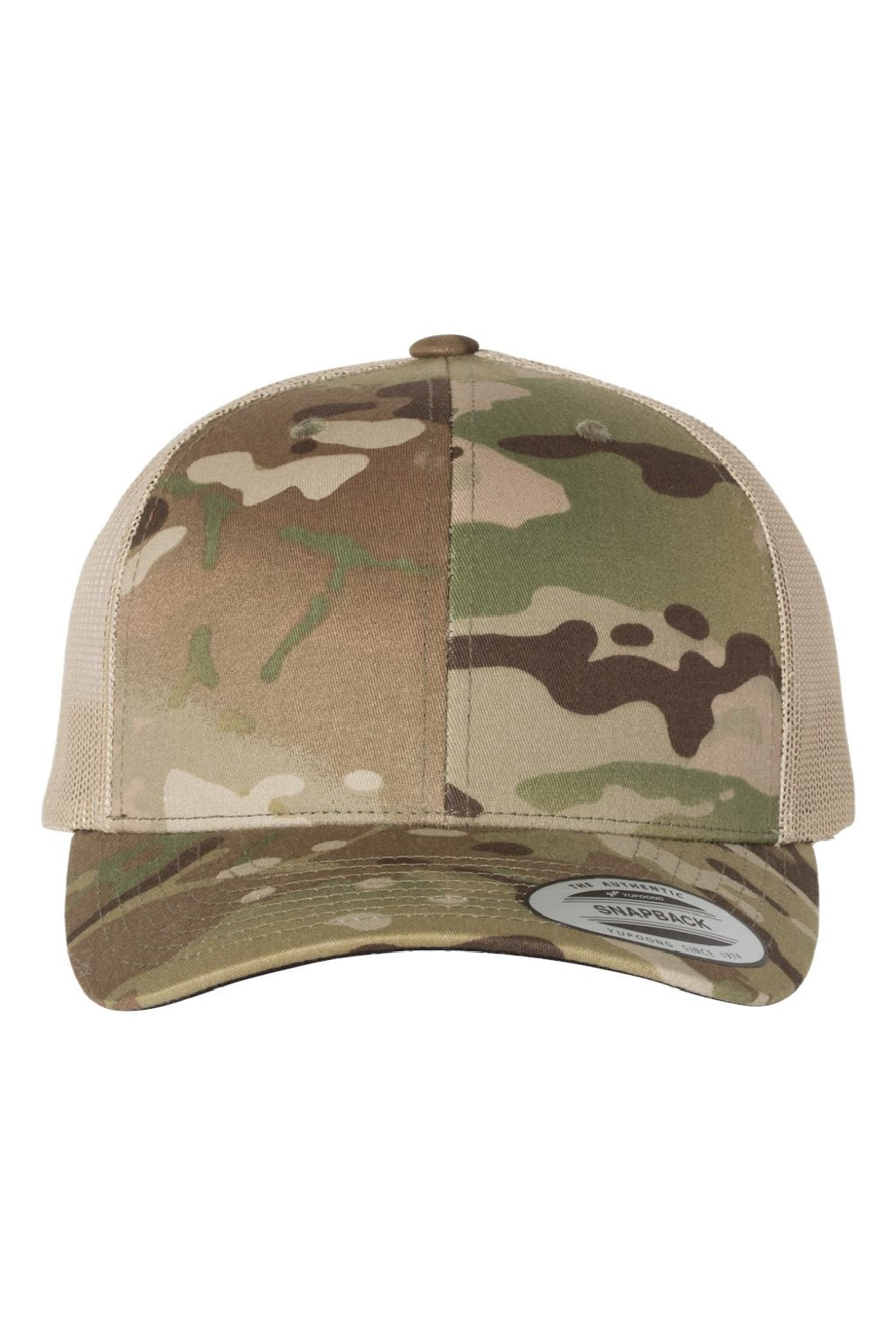 Yupoong Hats 6606 Mens Retro Snapback Trucker Hat Multicam Green/Khaki Flat Front