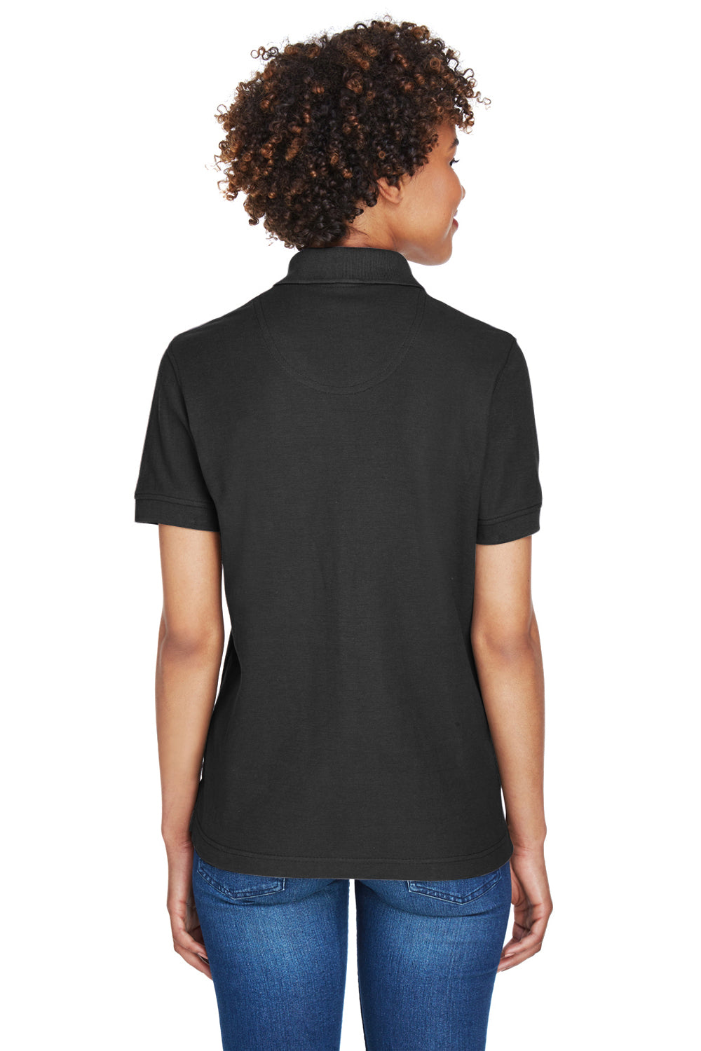 UltraClub 8541 Womens Whisper Short Sleeve Polo Shirt Black Model Back
