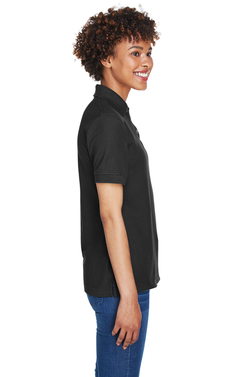 UltraClub 8541 Womens Whisper Short Sleeve Polo Shirt Black Model Side