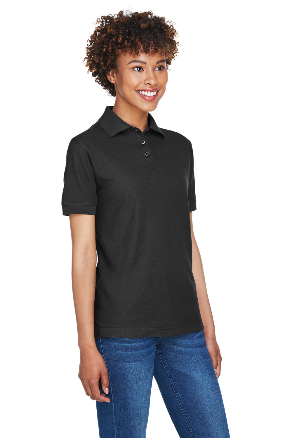 UltraClub 8541 Womens Whisper Short Sleeve Polo Shirt Black Model 3q