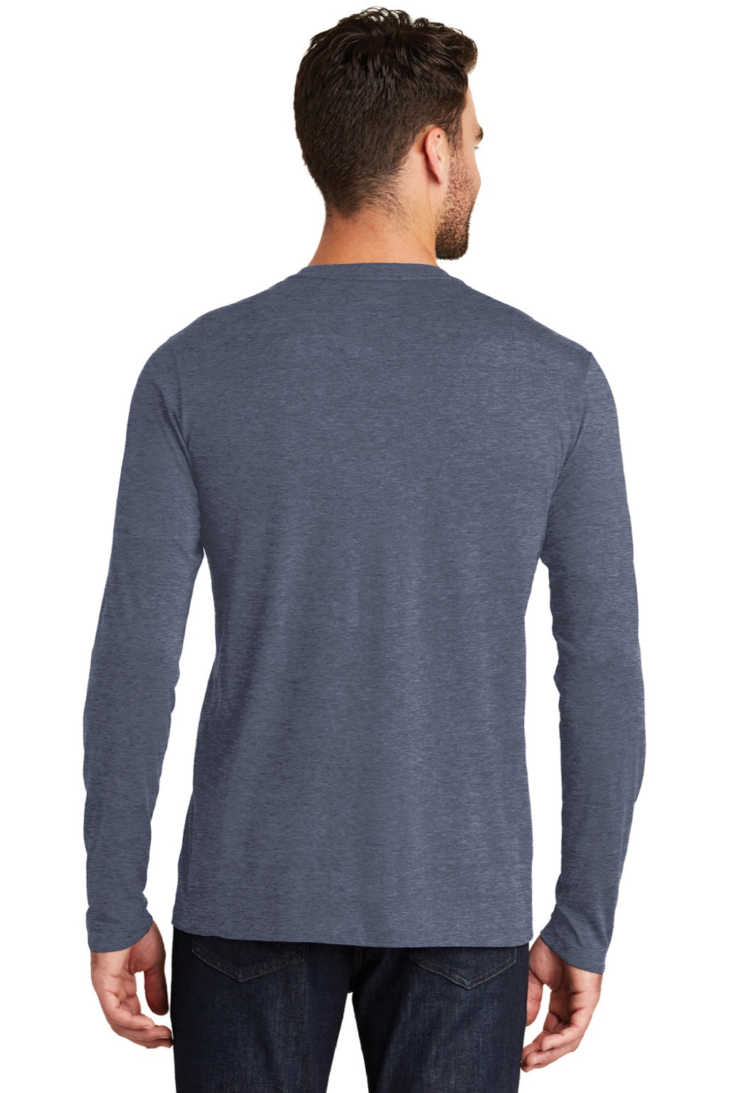 New Era NEA102 Mens Heritage Long Sleeve Crewneck T-Shirt Heather True Navy Blue Model Back