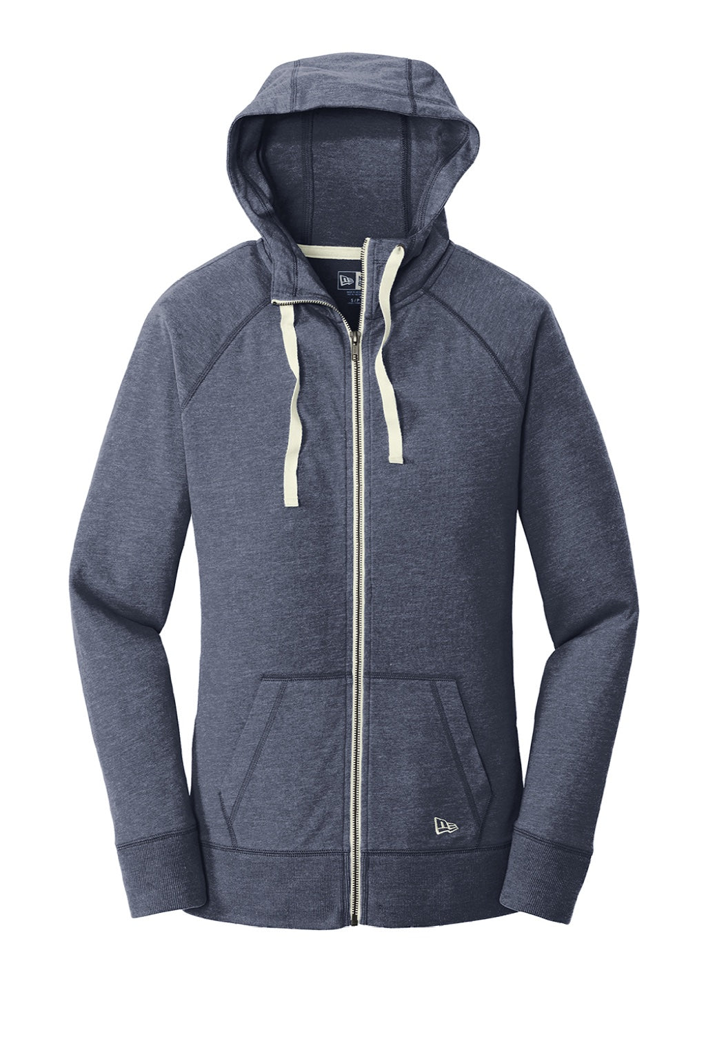 New Era LNEA122 Womens Sueded Full Zip Hooded Sweatshirt Hoodie w/ Pockets Heather Navy Blue Flat Front