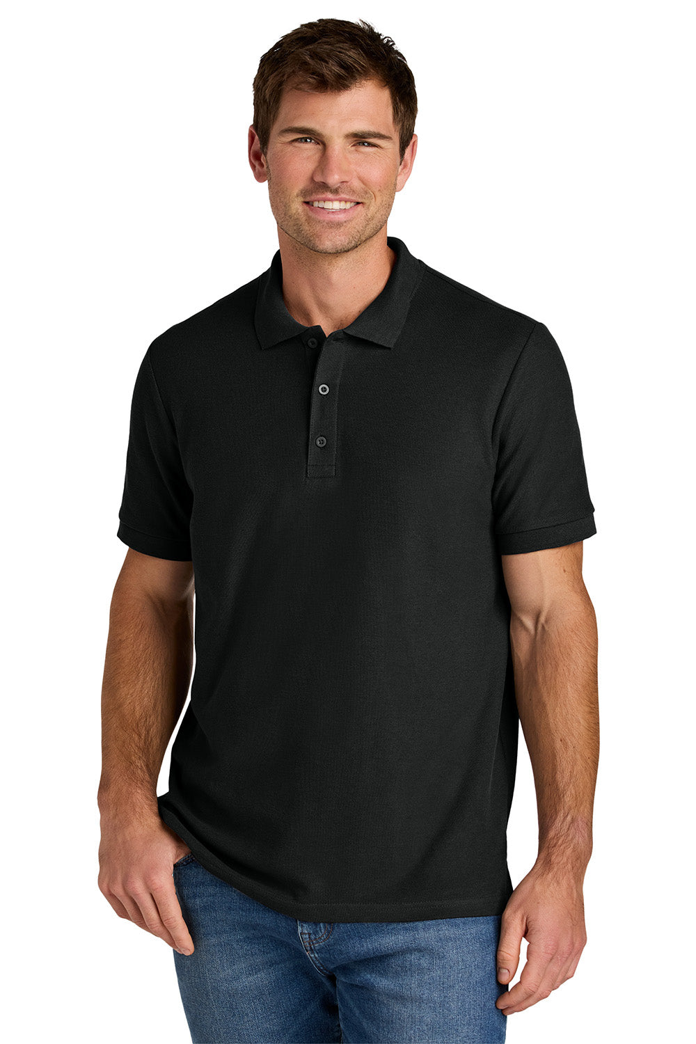 Gildan 85800 Mens Hammer Pique Short Sleeve Polo Shirt Black Model Front