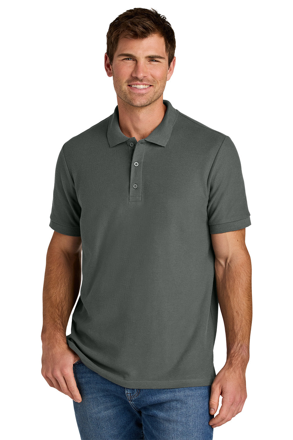 Gildan 85800 Mens Hammer Pique Short Sleeve Polo Shirt Charcoal Grey Model Front