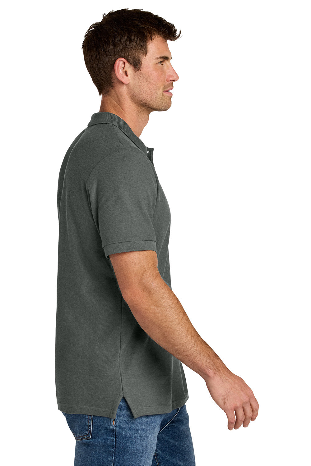 Gildan 85800 Mens Hammer Pique Short Sleeve Polo Shirt Charcoal Grey Model Side