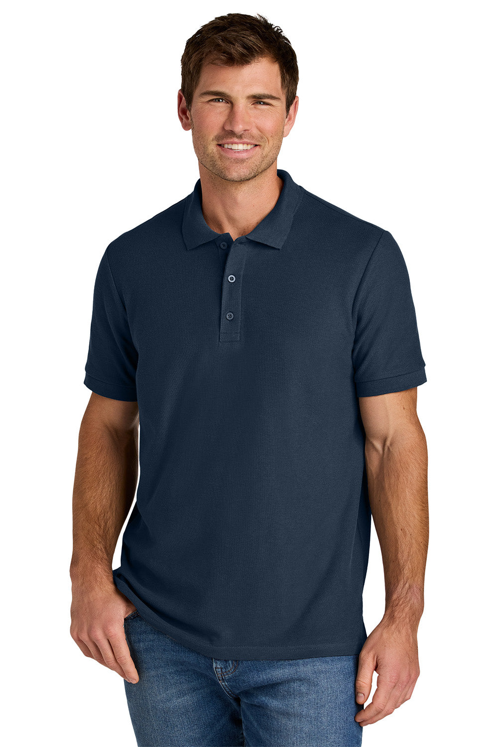 Gildan 85800 Mens Hammer Pique Short Sleeve Polo Shirt Navy Blue Model Front