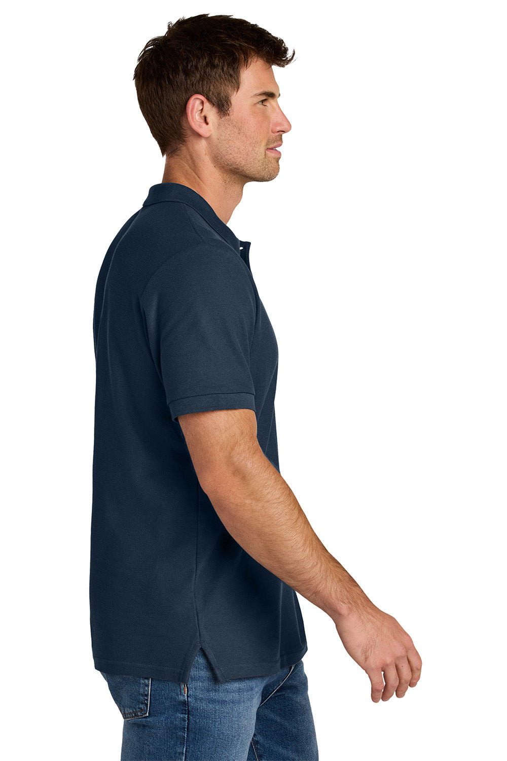 Gildan 85800 Mens Hammer Pique Short Sleeve Polo Shirt Navy Blue Model Side