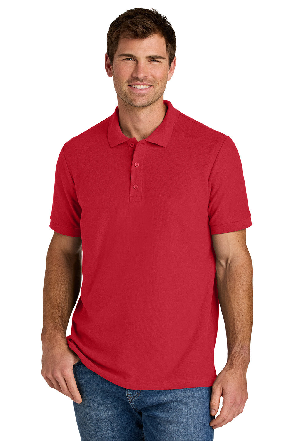Gildan 85800 Mens Hammer Pique Short Sleeve Polo Shirt Red Model Front