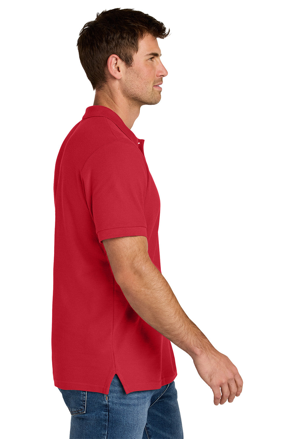 Gildan 85800 Mens Hammer Pique Short Sleeve Polo Shirt Red Model Side