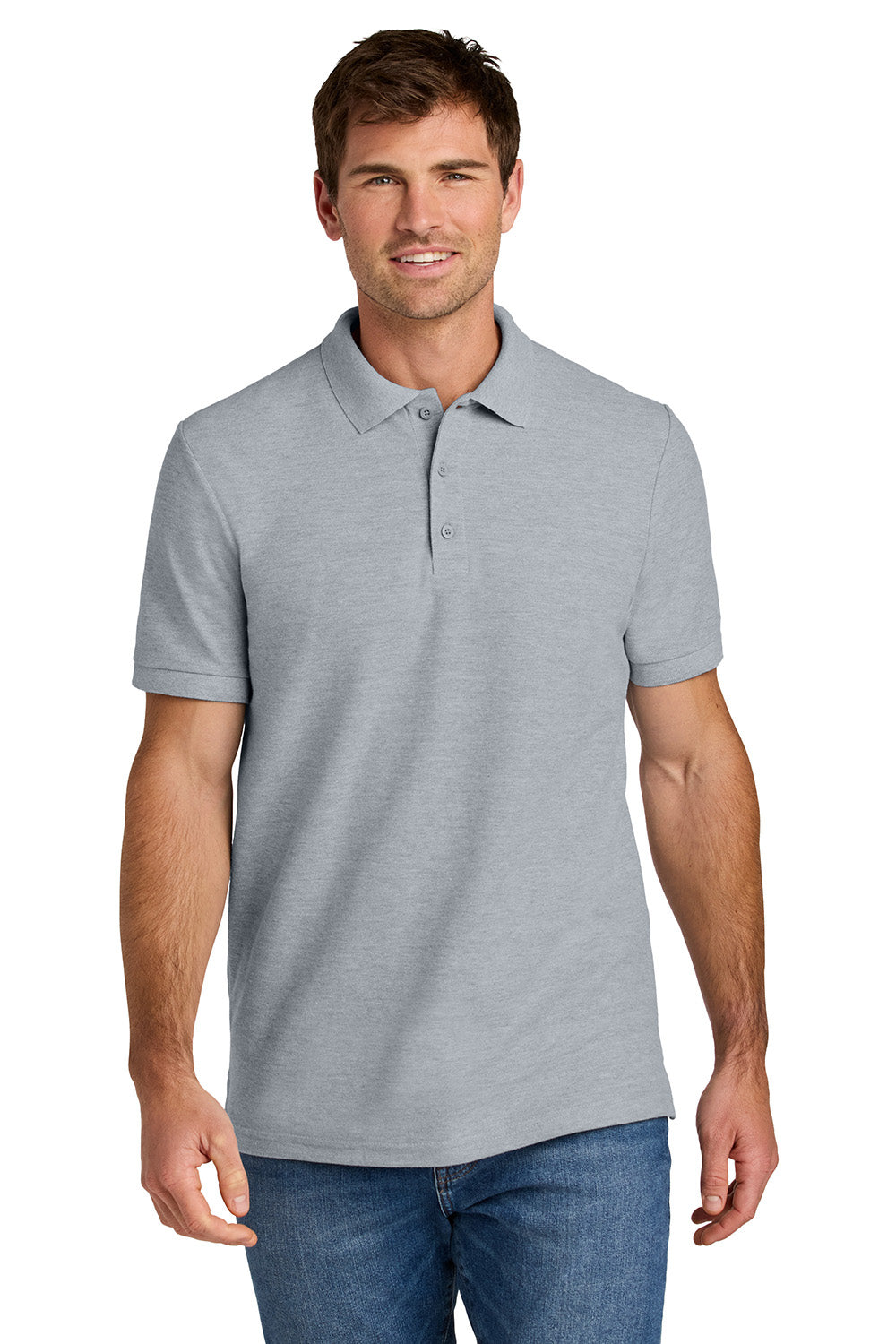 Gildan 85800 Mens Hammer Pique Short Sleeve Polo Shirt Sport Grey Model Front